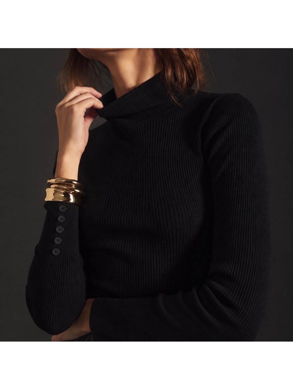 Maeve by Anthropologie Black Ribbed Turtleneck Top — Size Medium